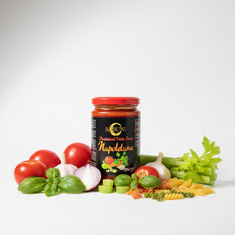 BABUNI Napoletana Traditional Pasta Sauce with Italian props