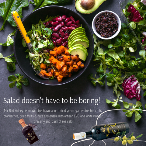Gourmet protein salad with BABUNI olive oil and vinegar