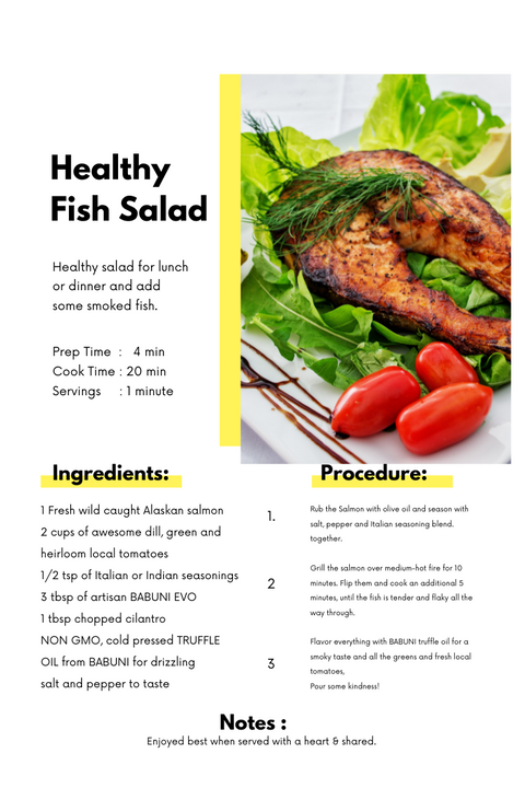 Healthy fish salad with BABUNI truffle oil for a zest!